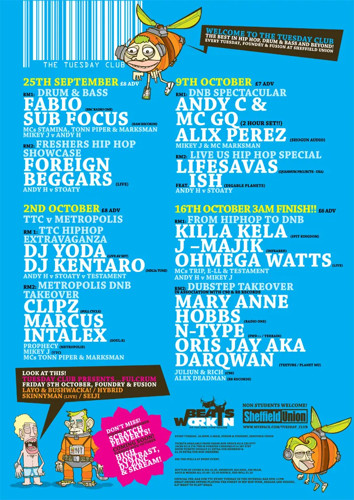 Killa Kela, J-Majik, Ohmega Watts, MCs Trip, E-LL & Testament, Andy H, Mikey J, Mary Anne Hobbs, N-Type, Oris Jay aka Darqwan, Juliun & Rich C90, Stoaty