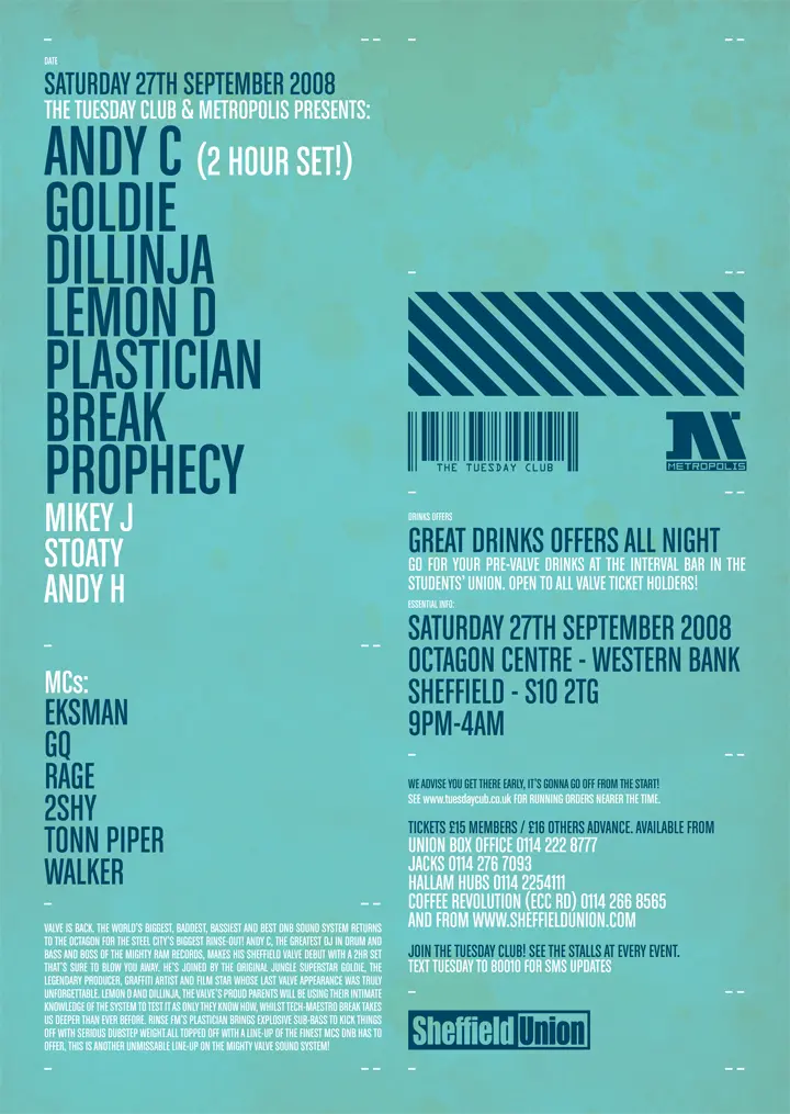 Andy C (2 Hour Set!), Goldie, Dillinja, Lemon D, Plastician, Break, Prophecy, Mikey J, Stoaty, Andy H, MCs Eksman, GQ, Rage, 2Shy, Tonn Piper, Walker
