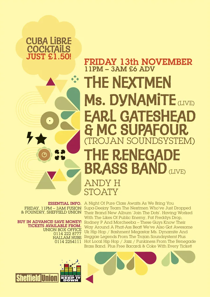 Skream, SBTRKT, Sgt. Pokes, Benny Page, Cyantific, TTC DJs, Submotion Orchestra, Andy C, Danny Byrd, Evil Nine, Lomax, Xample, MC GQ, Tonn Piper, Mr. Shanks — season overview flyer