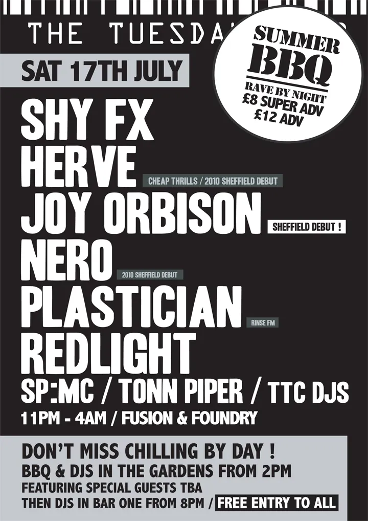 Shy FX, Herve, Joy Orbison, Nero, Plastician, Redlight, SP:MC, Tonn Piper