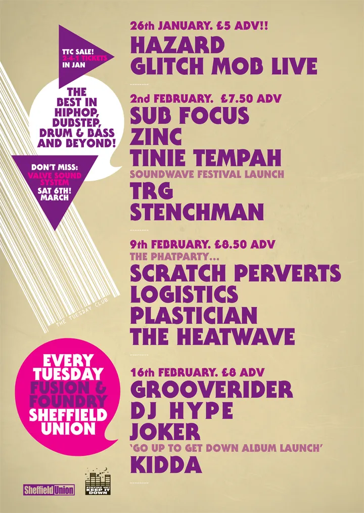Hazard, Glitch Mob, Sub Focus, Zinc, Tinie Tempah, TRG, Stenchman, Scratch Perverts, Logistics, Plastician, The Heatwave, Grooverider, DJ Hype, Joker, Kidda — season poster