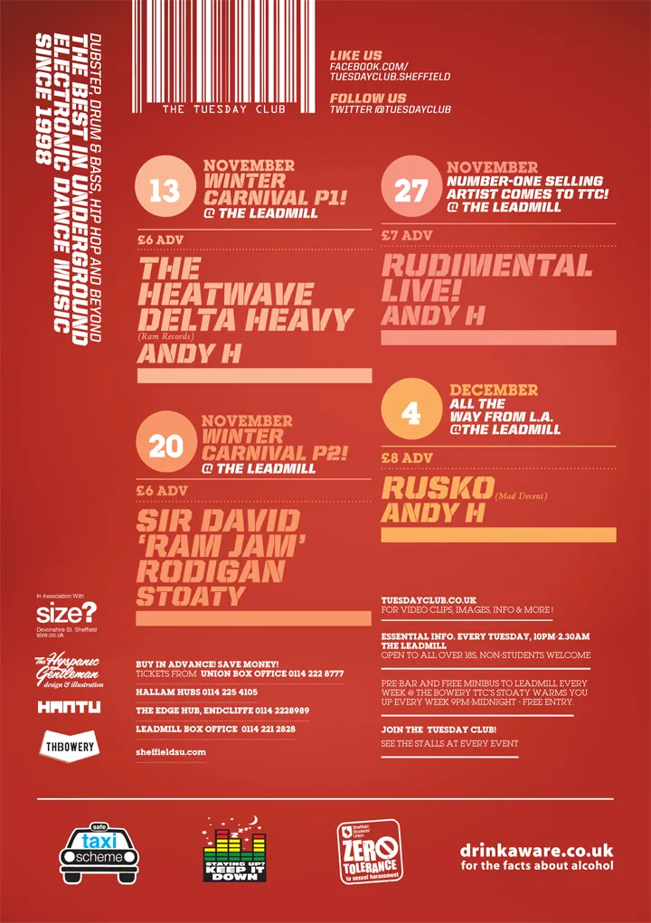 The Heatwave, Delta Heavy, Andy H, Sir David 'Ram Jam' Rodigan, Stoaty, Rudimental, Rusko